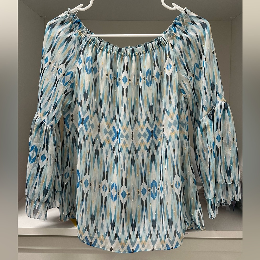 White House Black Market Geometric Print Peasant Blouse